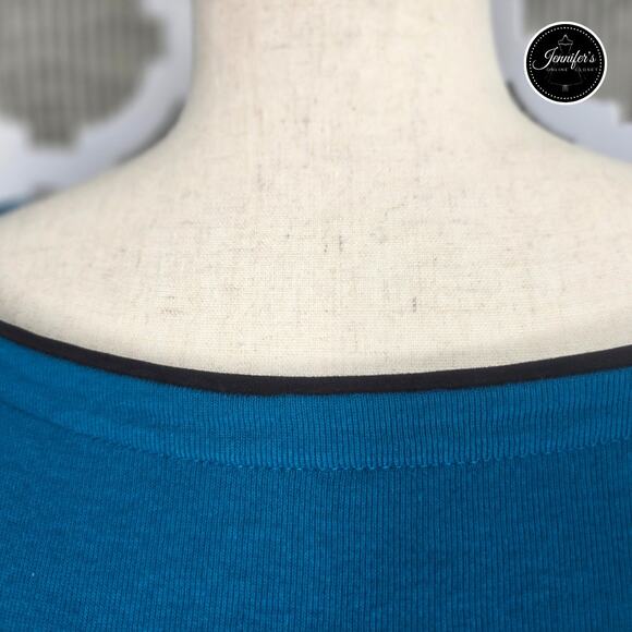 Rafaella Teal and Black Gold Button Detail 3/4 Sleeve Knit Top Size PM - Picture 4 of 10